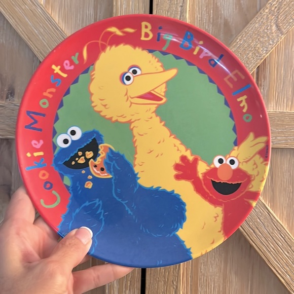 ❤️3/$25 Cookie Monster Big Bird Elmo Sesame Street Kids Plate Vintage 90s - Picture 1 of 7